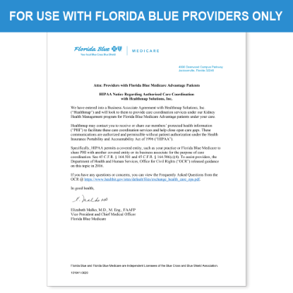 Picture of Florida Blue Introduction HIPAA Consent Letter
