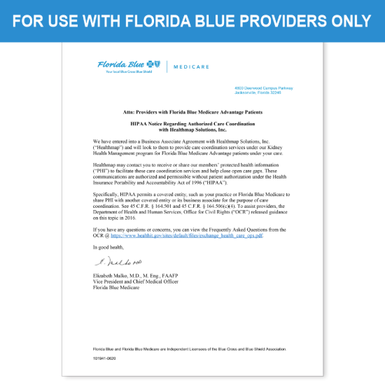 Picture of Florida Blue Introduction HIPAA Consent Letter