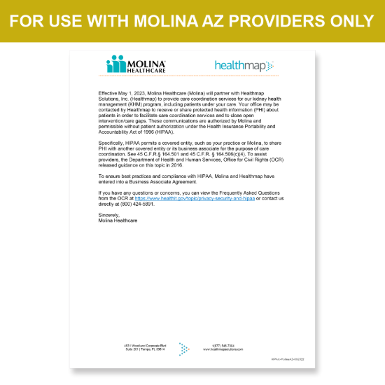 Picture of Molina AZ Introduction HIPAA Consent Letter