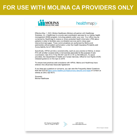 Picture of Molina CA Introduction HIPAA Consent Letter