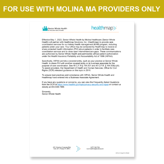 Picture of Molina MA Introduction HIPAA Consent Letter