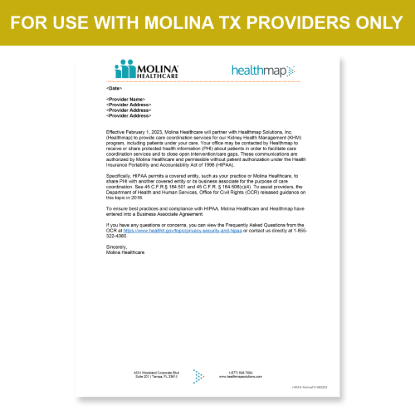Picture of Molina TX Introduction HIPAA Consent Letter