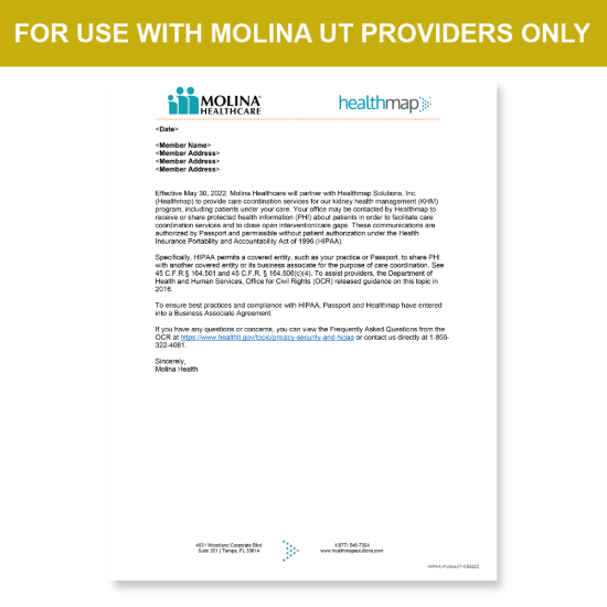 Picture of Molina UT Introduction HIPAA Consent Letter