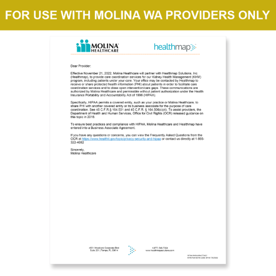 Picture of Molina WA Introduction HIPAA Consent Letter