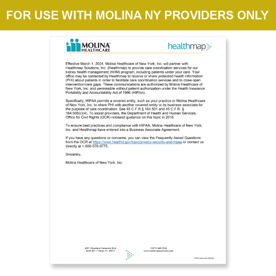 Picture of Molina NY Introduction HIPAA Consent Letter