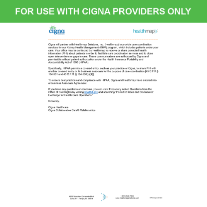 Picture of Cigna Introduction HIPAA Consent Letter