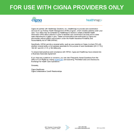 Picture of Cigna Introduction HIPAA Consent Letter