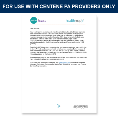 Picture of Centene PA HIPAA Letter